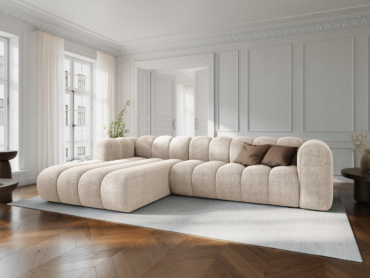 ECKSOFA modular links Lupine aus Chenille-Stoff leichtes beige 4 Sitzplätze - Creme, Textil (177/290cm) - Micadoni