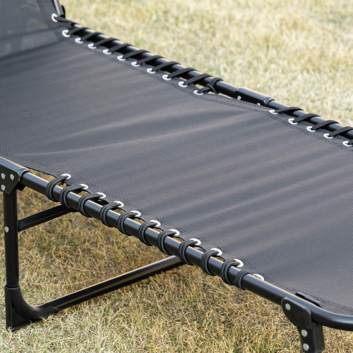 SONNENLIEGE aus Stahl 185x58x30 cm in Schwarz mit Kopfkissen & Seitentasche - Schwarz, Metall (58/30/185cm) - Modfu