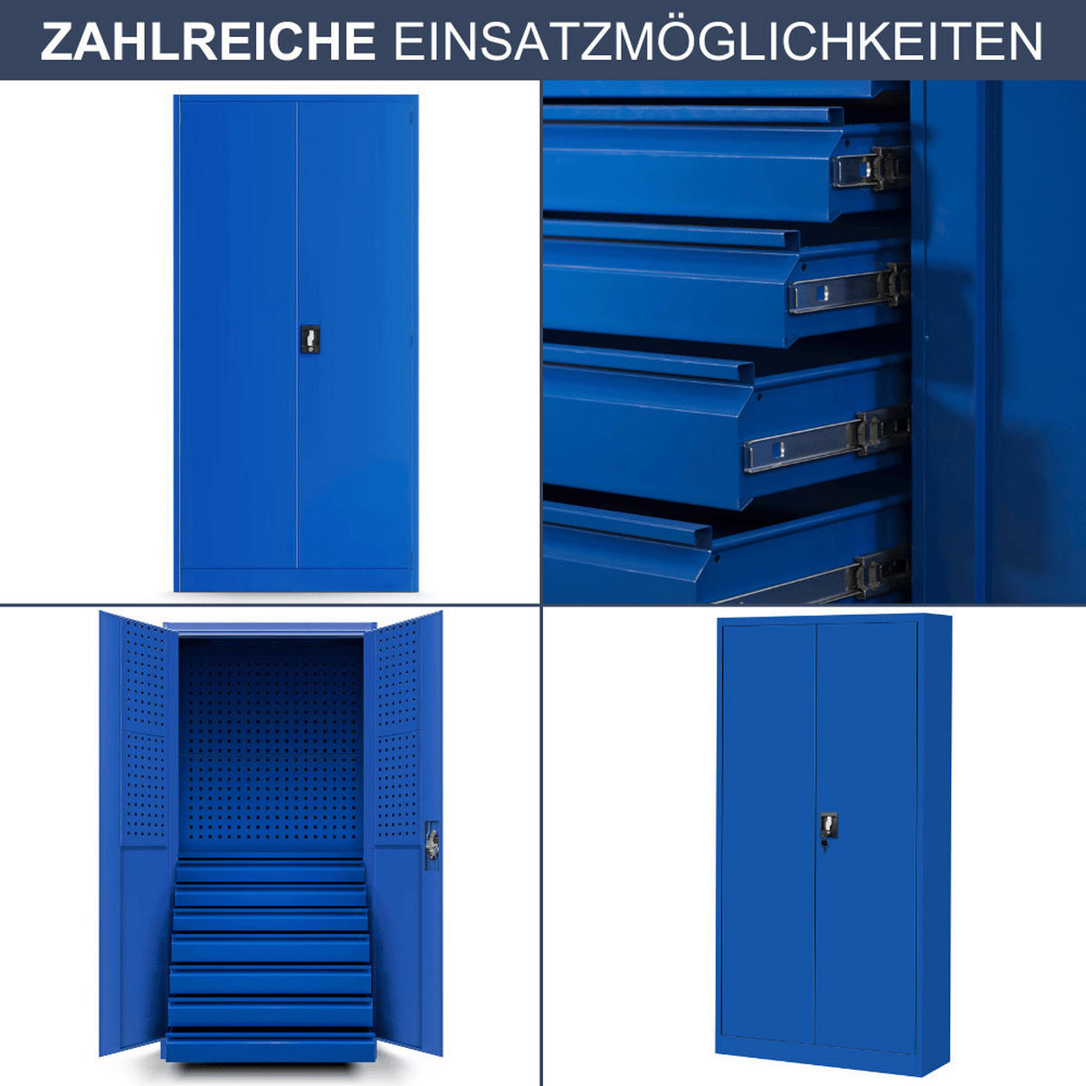 WERKZEUGSCHRANK mit Schubladen TOM 185x92x50cm Blau - Blau, Metall (92/185/50cm) - DELUKE