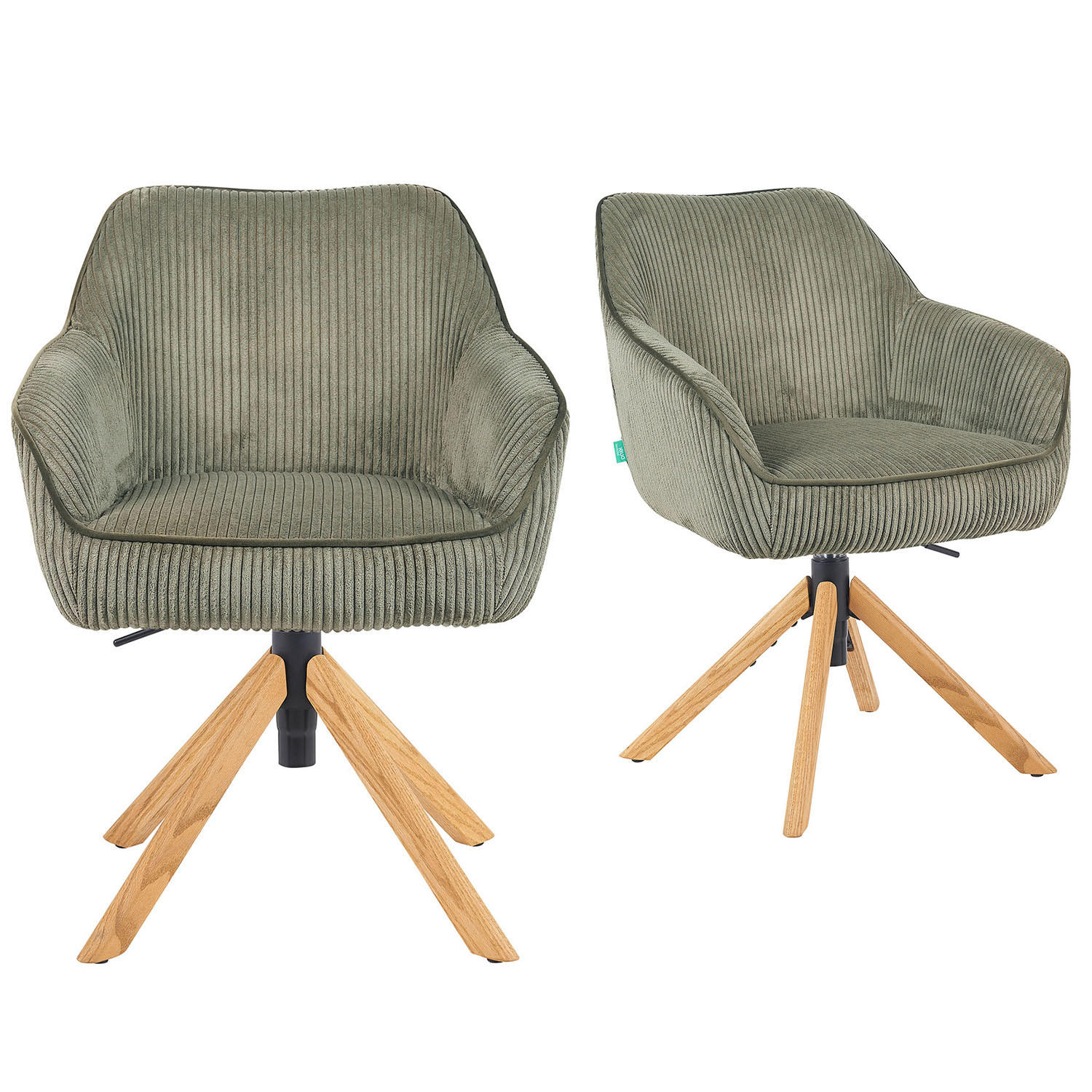 BÜROSTUHL Mika-Olea - Honigeiche/Grün, Eichenholz/Holz (60/83/61cm) - DUBI Möbel