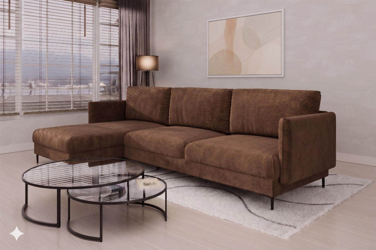 ECKSOFA Helmer Max In Stoff Vibe - Braun, Holzwerkstoff/Textil (164/323cm) - Fun Möbel