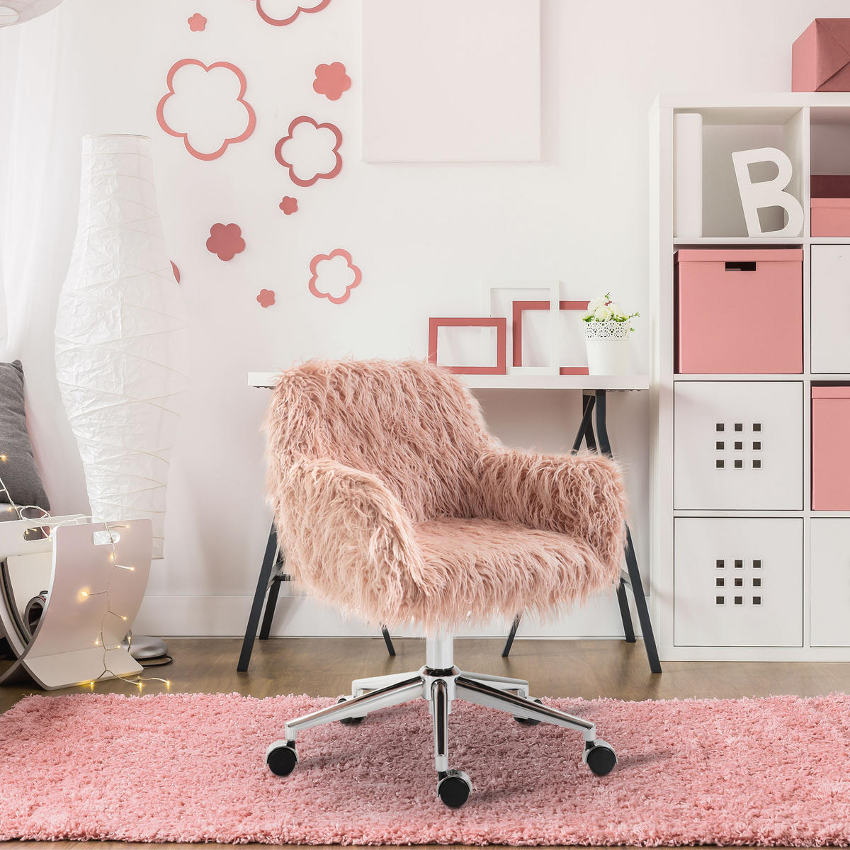DREHSTUHL Rosa, Kunstfell, Silber, ergonomisch - Pink, Metall (60/85/57cm) - SHOPENTRA