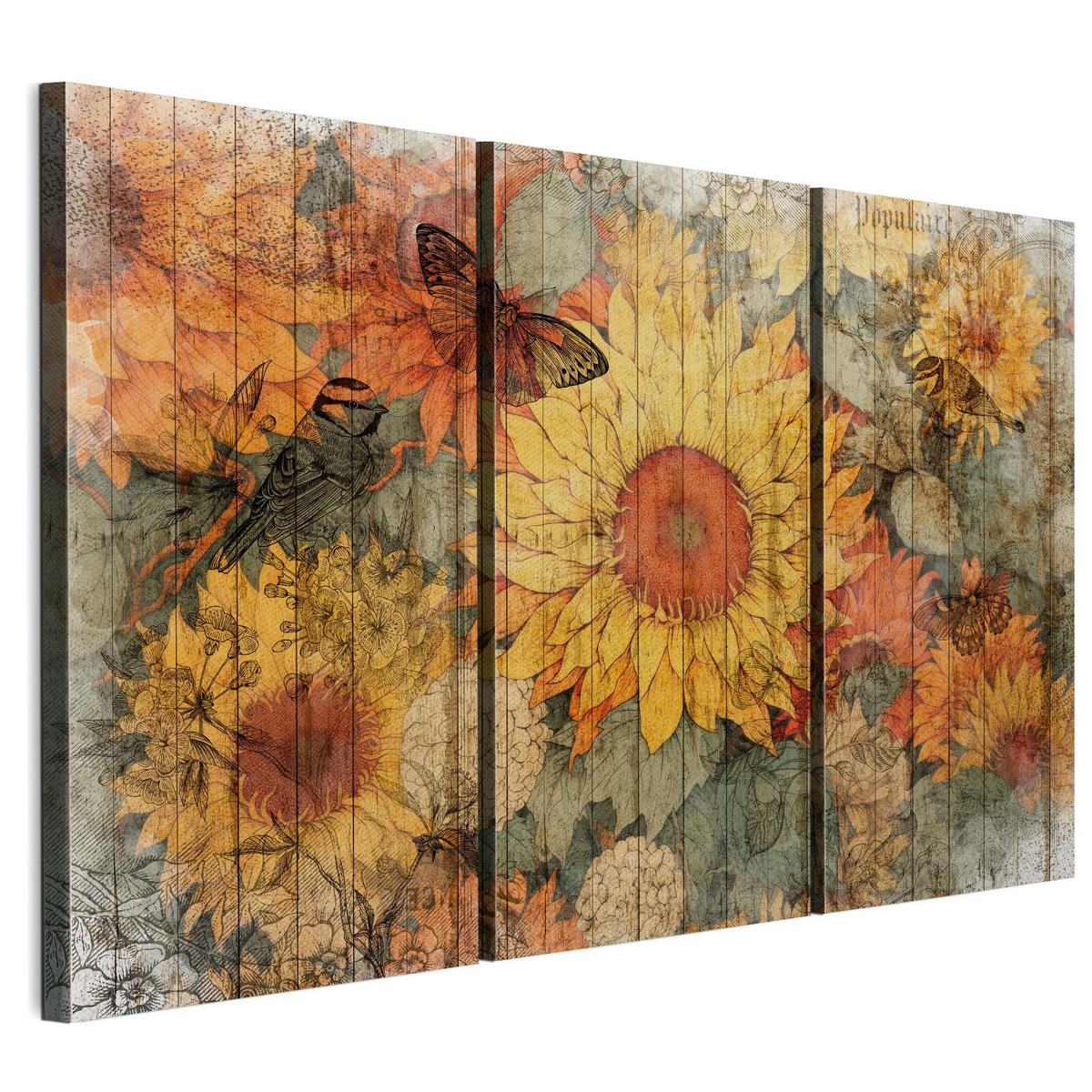 LEINWANDBILD Sonnenblumen 3-tlg. 90x60 cm - Multicolor, Holz (90/60cm) - LUMASOUL