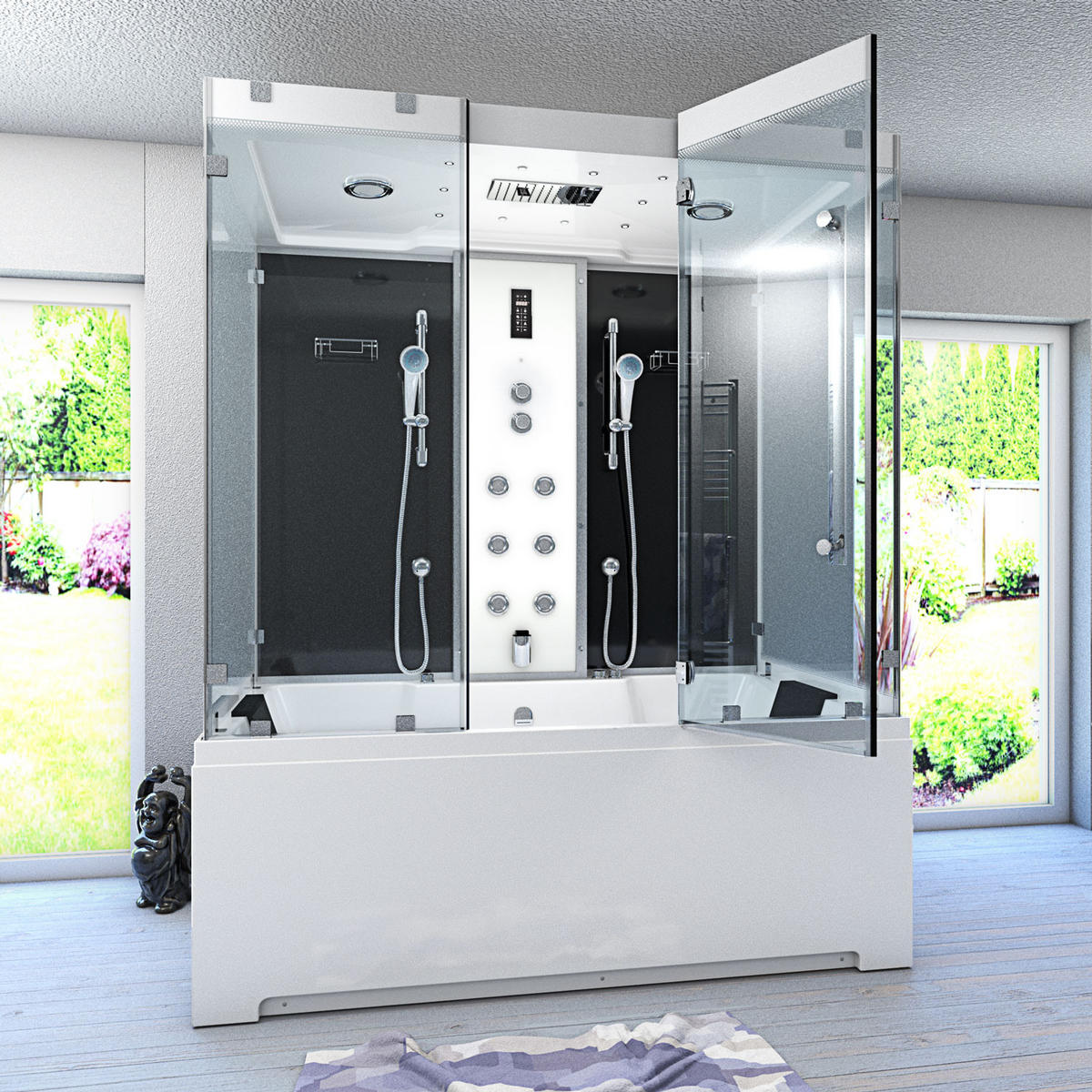 DAMPFDUSCHE Whirlpool K80-SW-EH-B-SC - Schwarz, Glas/Kunststoff (180/100/228cm) - AcquaVapore by Sandra Jentho