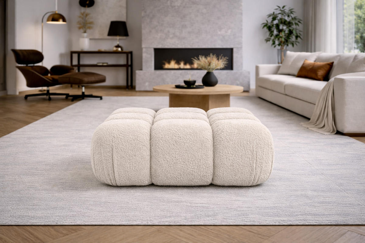 HOCKER Modularer, Bouclé-Stoff Abriamo, Beige, Selia - Beige, Holz (95/40/95cm) - Kaiser Möbel