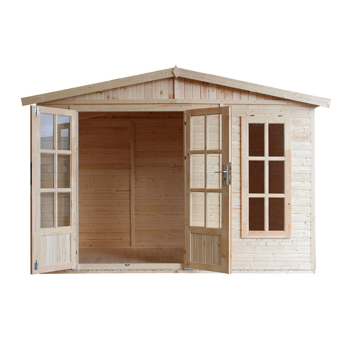 GARTENHAUS HOLZ 6 m2 - H232 x 332 x 222 cm - Gerätehaus Holz Garten-Studio M334FB+H334FBGREY - Beige, Holz (332/232/199cm) - Timbela