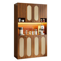 BUFFET Hoch mit PE-Rattan, LED-Beleuchtung und großem Stauraum - Nussbaumfarben, Holzwerkstoff (40/178/106cm) - Korfee
