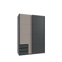 SCHWEBETÜRENSCHRANK 2-türig B135/H198/T65 cm, Kleiderschrank mit sichtbaren Schubkästen in Grafit, 1x Tür in Sandgrau / 22666 - Sandfarben/Schwarz, Holz/Holzwerkstoff (135/198/65cm) - luma-home