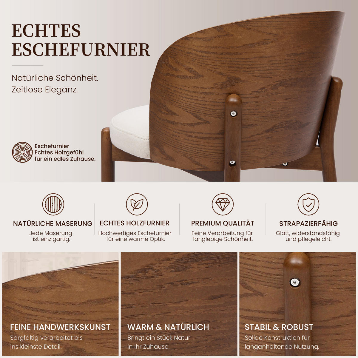 ESSZIMMERSTÜHLE 2er-Set Massivholz Leinen Walnuss - Walnussfarben, Holz (57/74/49cm) - FLIEKS