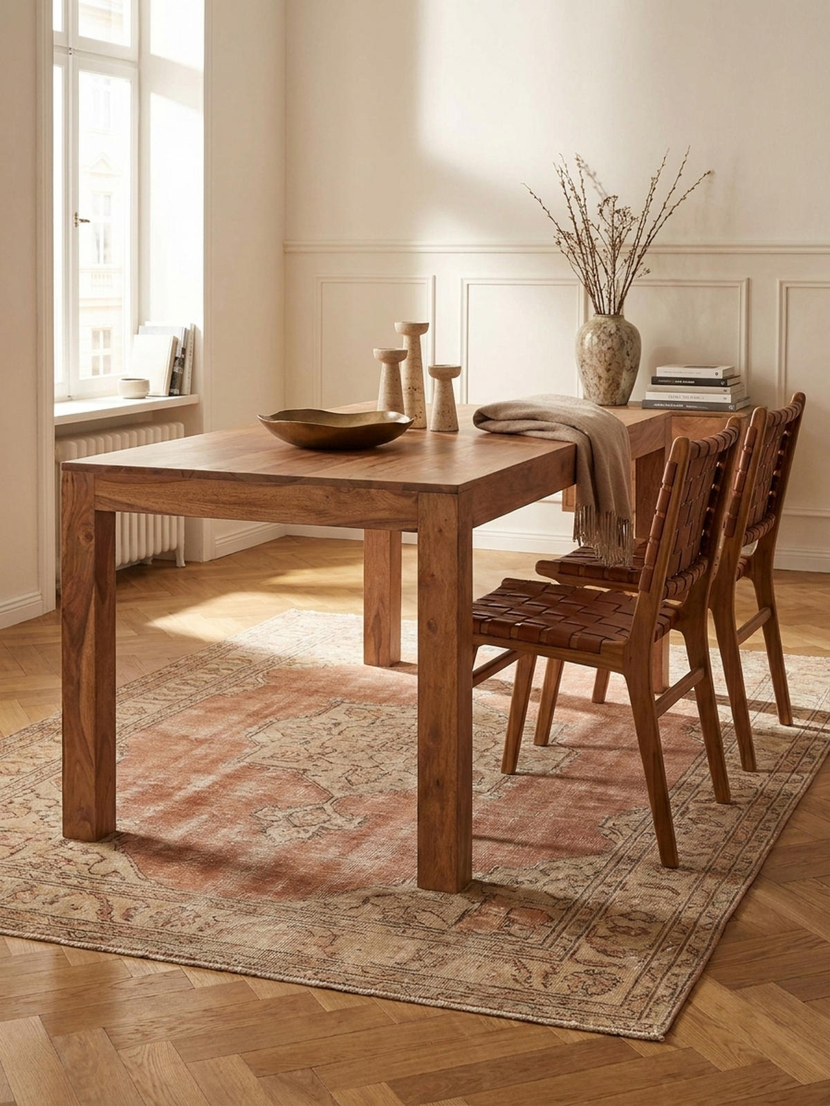 ESSTISCH Massivholz Akazie Rechteckig Handgefertigt NAKO, Beige 120x60x76 cm - Hellbraun/Beige, Akazienholz/Holz (60/120/76cm) - KADIMA DESIGN