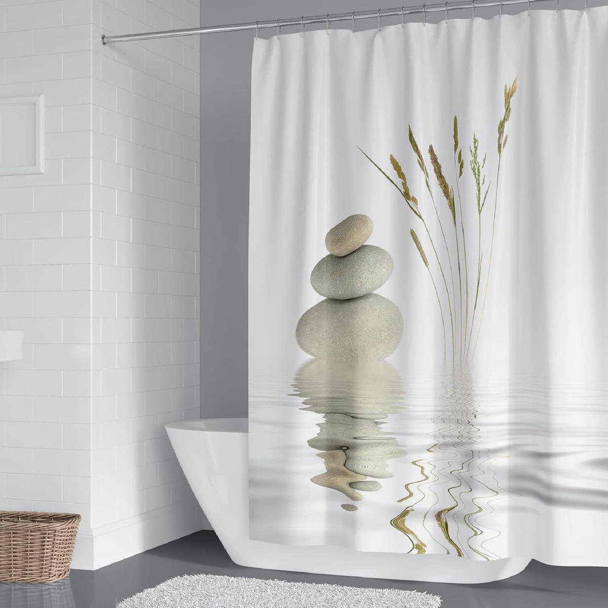 DUSCHVORHANG Set Dekor Badezimmer schimmelresistent waschbar - Weiß, Textil (180/200cm) - MCBOSON