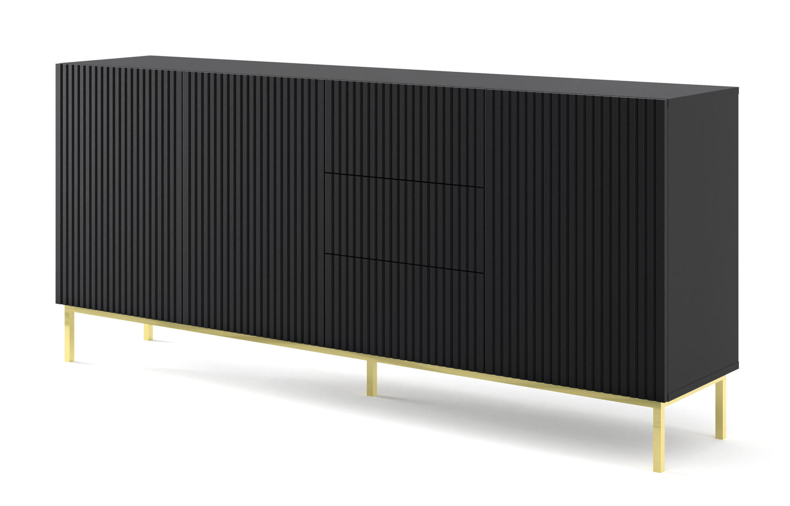 KOMMODE Schwarz, Schwarz, Gold 200/89/42 - Schwarz, Holzwerkstoff (200/89/42cm) - RAUMHIRSCH FURNITURE