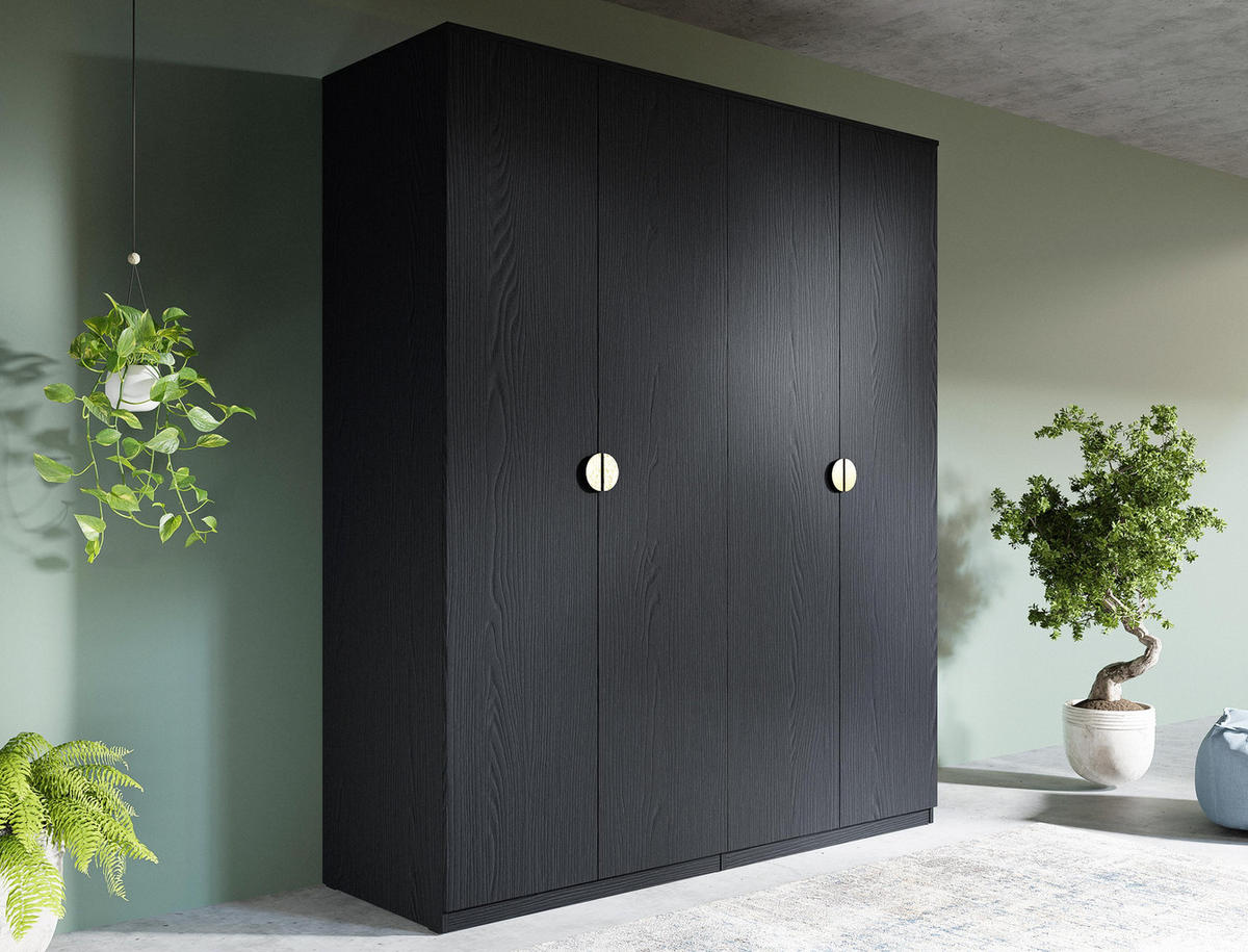 KLEIDERSCHRANK Brunelli 4T Schwarz 179,5/209/58,5 cm – mit 2 Kleiderstangen - Schwarz, Holzwerkstoff (179.5/209/58.5cm) - AX Living