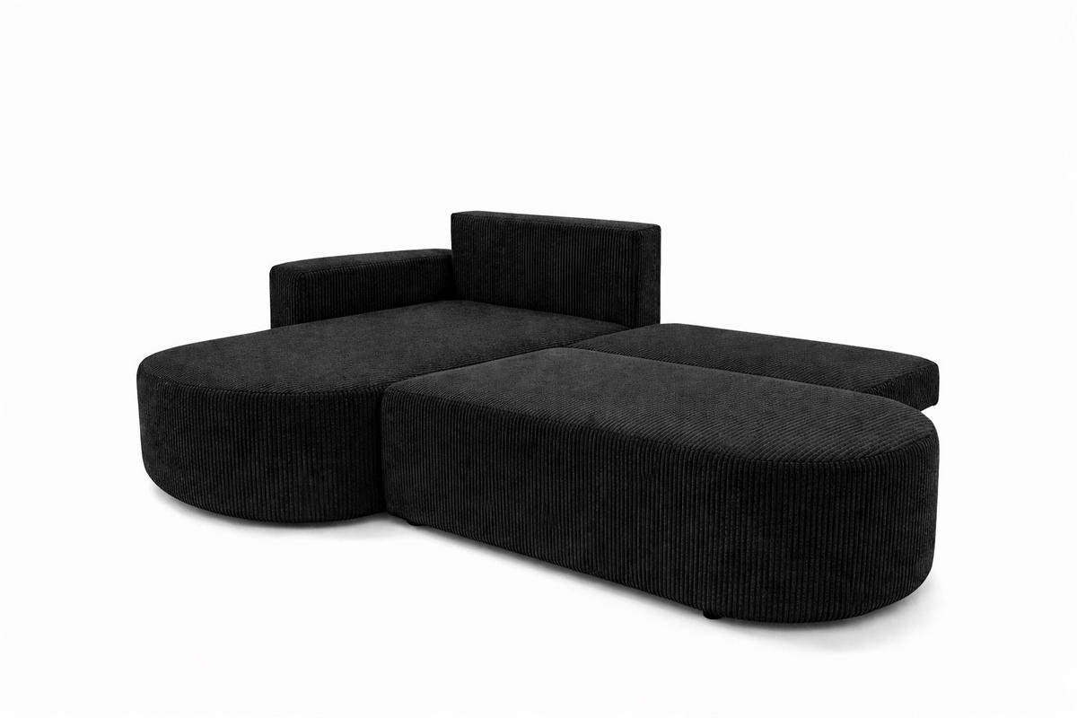 ECKSOFA Mit Schlaffunktion Und Bettkasten, Cordstoff Poso, Schwarz, Links, ROUND ONE OPEN XL - Schwarz, Holz (262/175cm) - Kaiser Möbel