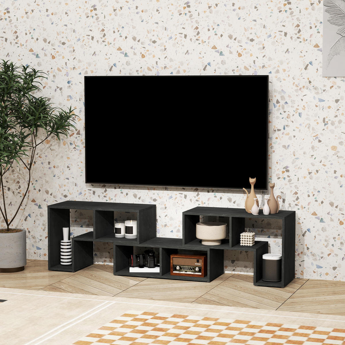 TV-MÖBEL Schwarz 1 Stück - Schwarz, Holzwerkstoff (180/44/30.5cm) - GiPP