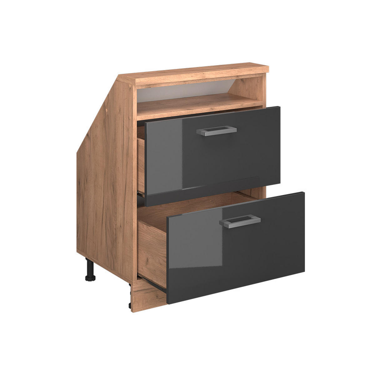 KUCHYŇSKÁ SKŘÍŇKA POD ŠIKMOU STŘECHU R-Line Antracitový vysoký lesk/zlatý dub power - medově dubová/antracitová, kompozitní dřevo (60/81.6/46cm) - Vicco