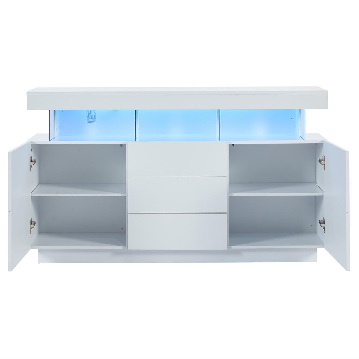 SIDEBOARD 140/35/80 cm z dřevotřísky bílá, s LED osvětlením a 3 zásuvkami - bílá, kompozitní dřevo (140/80/35cm) - Modenvie