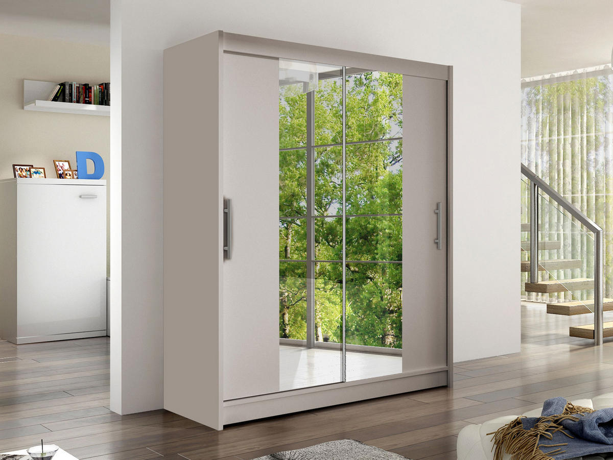SCHWEBETÜRENSCHRANK Westa II - Kaschmir/Silberfarben, Holzwerkstoff/Metall (150/200/58cm) - MIRJAN24