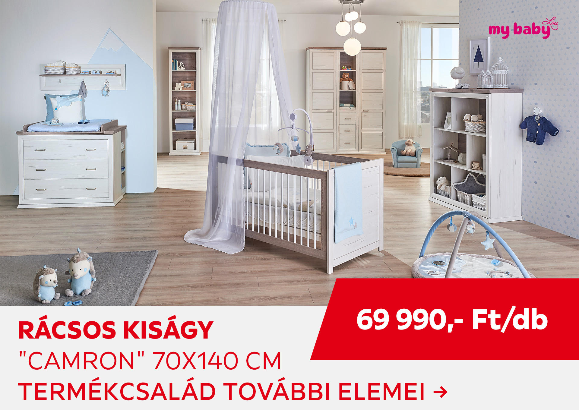 RÁCSOS KISÁGY "CAMRON" 70 X 140 CM Kiemelt termék 69990 Ft.- helyett  Ft.-