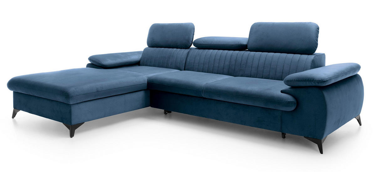 ECKSOFA 280 cm Xanto M, Schlaffunktion, verstellbaren Kopfstützen, Links, Blau - Blau, Holz (280/193cm) - Emporius