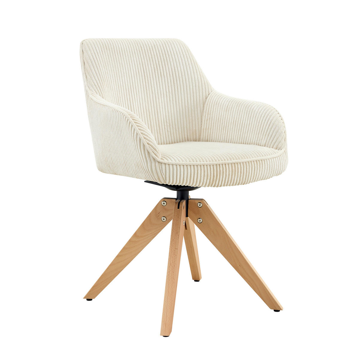 DREHSTUHL 2er-Set 360° drehbar Off White mit Massivholzbeinen - Weiß, Holz (44/84/56cm) - Meubliv