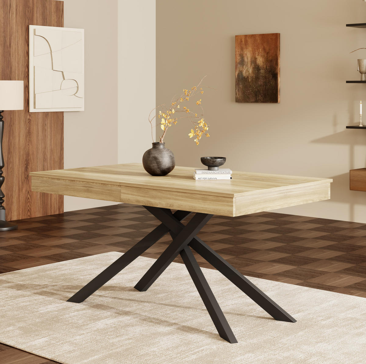 AUSZIEHTISCH 140/180/80 cm Eiche MDF-Esstisch mit 93 mm Tischplatte - Eichefarben, Holzwerkstoff (180/80/76cm) - OKWISH