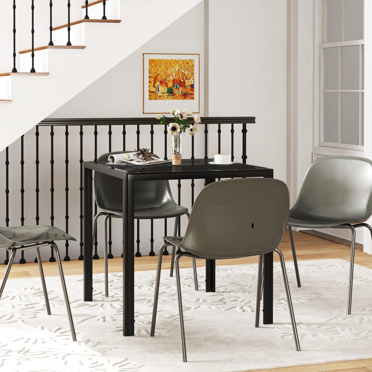 ESSTISCH Esszimmertisch Quadratischer Küchentisch für 4 Personen, Schwarz - Schwarz, Metall (75/75/75cm) - HOMCOM