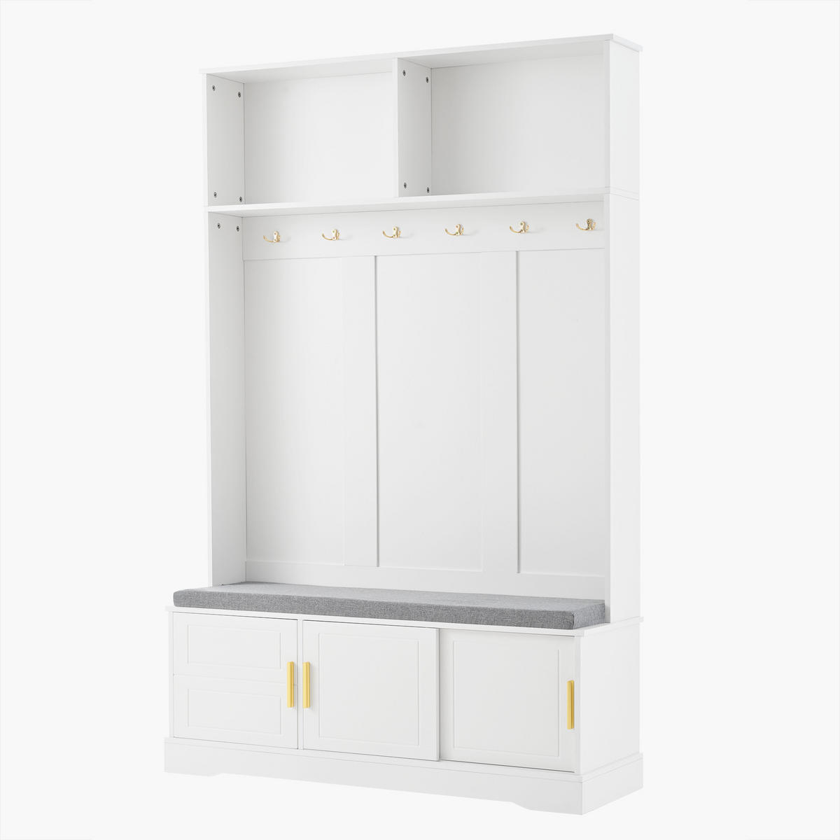 GARDEROBENSTÄNDER mit Bank 6 Haken Weiß 120x40x191cm - Weiß, Holzwerkstoff (40/191/120cm) - FLIEKS