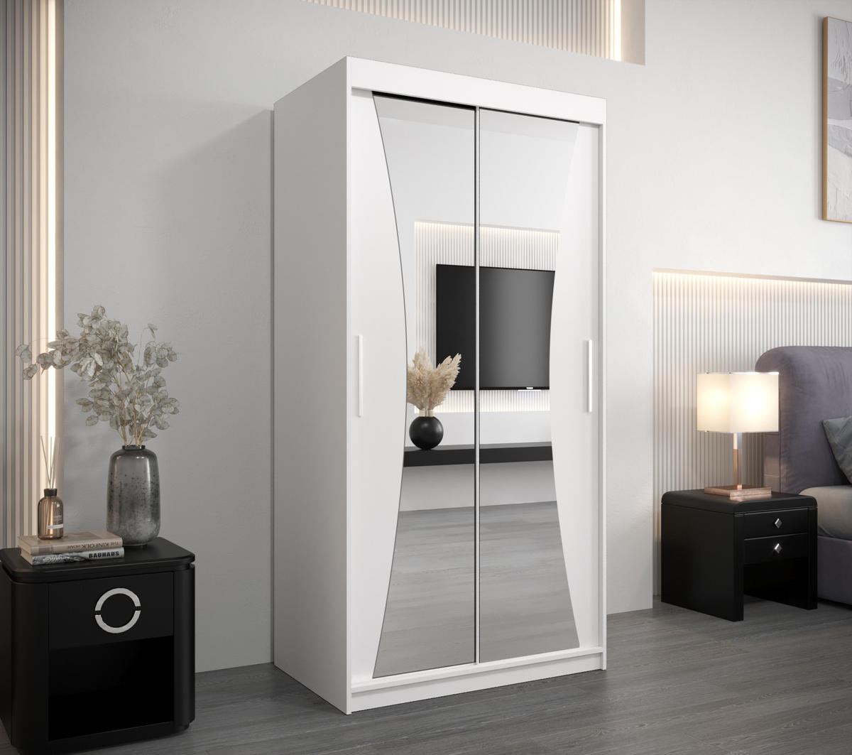 SCHWEBETÜRENSCHRANK 200/100/62 2-türig - Silberfarben/Weiß, Holz/Kunststoff (100/200/62cm) - Abiks Möbel