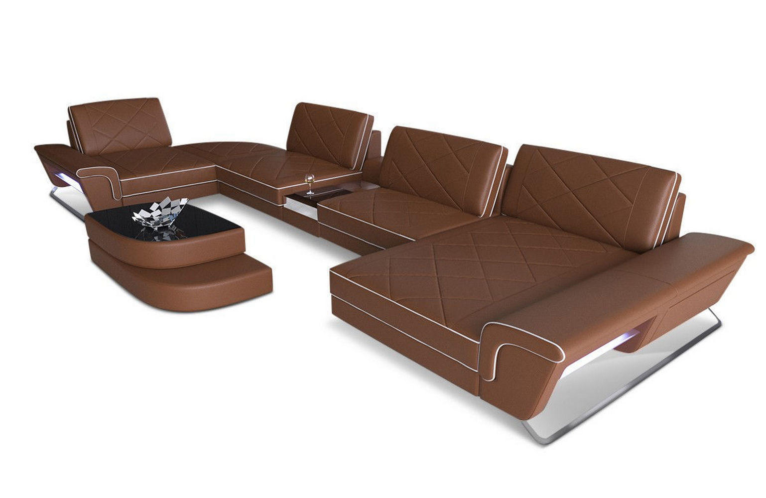 WOHNLANDSCHAFT Bari U - Hellbraun, Leder (456/89/243cm) - Sofa Dreams