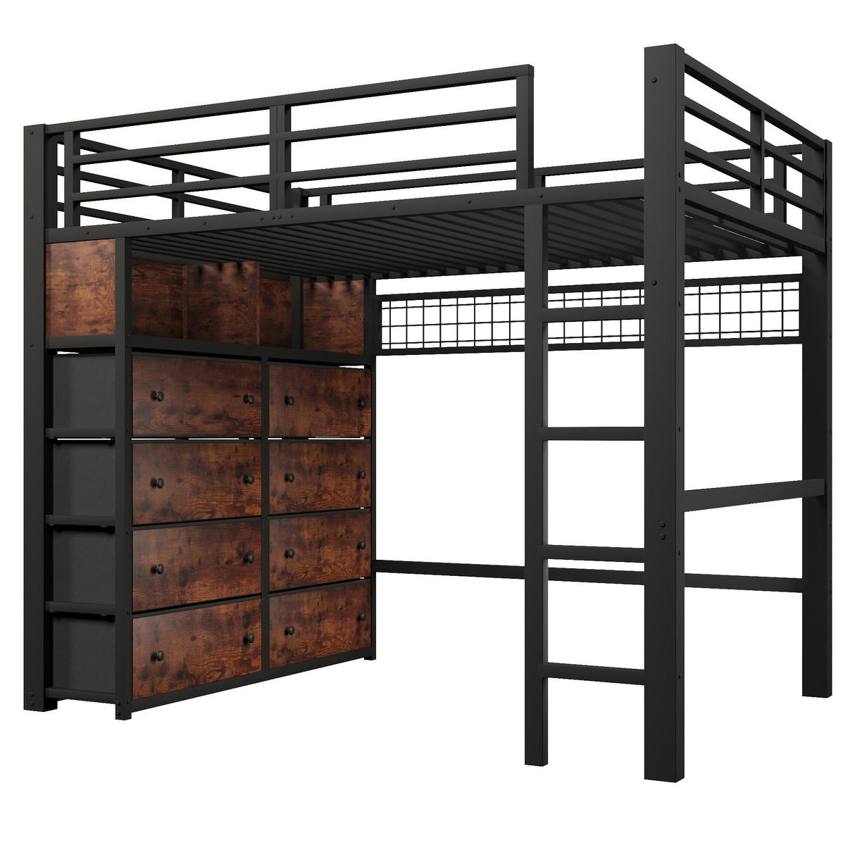 HOCHBETT mit 8 Schubladen 140x200 cm Metall Schwarz - Schwarz, Metall (140/200cm) - Meubliv