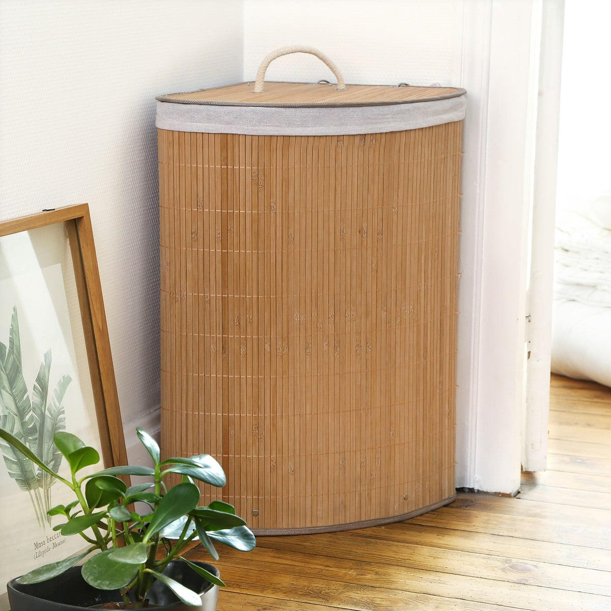 ECK-WÄSCHEKORB aus bambus 35/35/60 cm - Eschefarben, Holzwerkstoff (35/60/35cm) - Calicosy