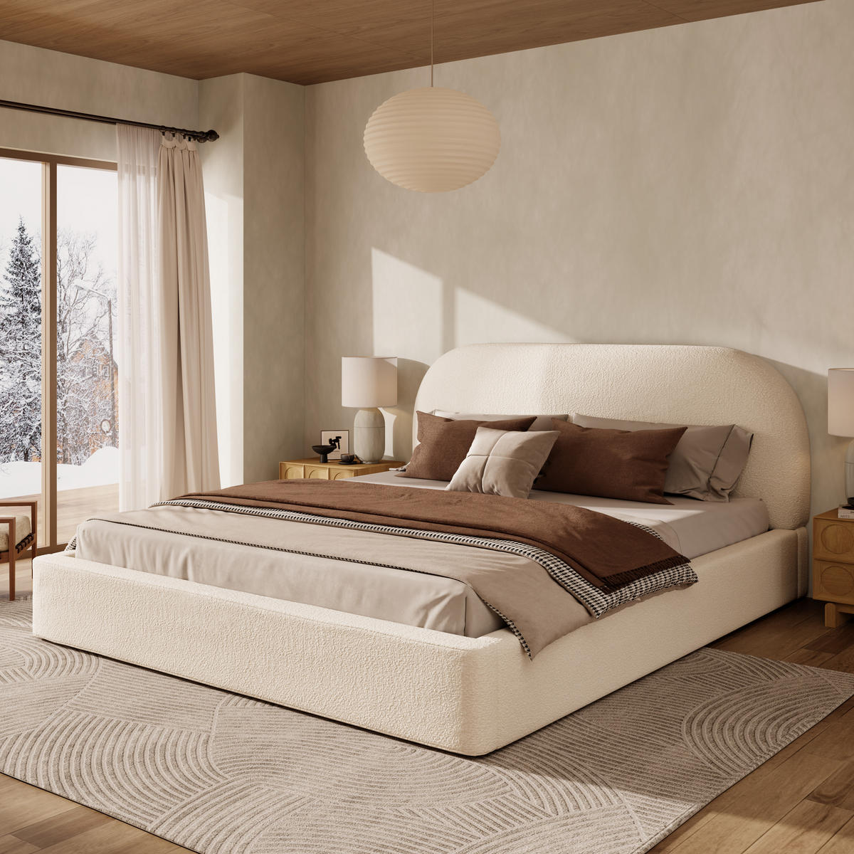 POLSTERBETT 180/200 cm in Beige mit Lattenrost und Gepolstertem Kopfteil aus Bouclé - Beige, Holzwerkstoff/Textil (180/200cm) - STILVORA