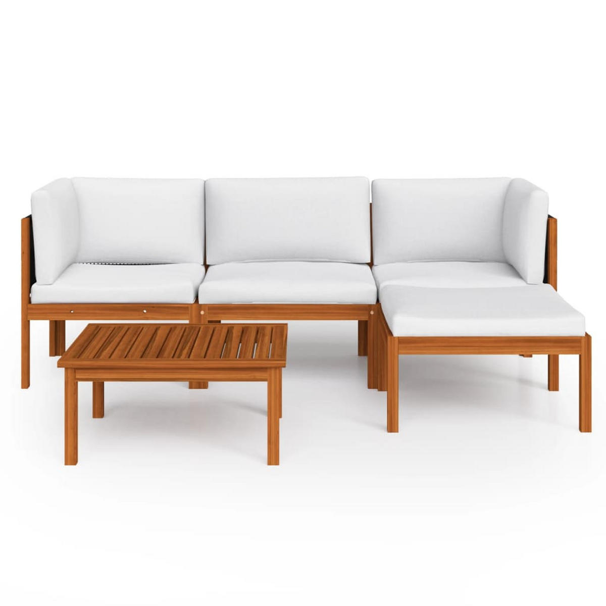 LOUNGEGARNITUR mit Auflagen und Seilrückenlehnen, aus Massives Akazienholz, in Cremeweiß, 5-teiliges Set - Creme, Holz/Textil - vidaXL