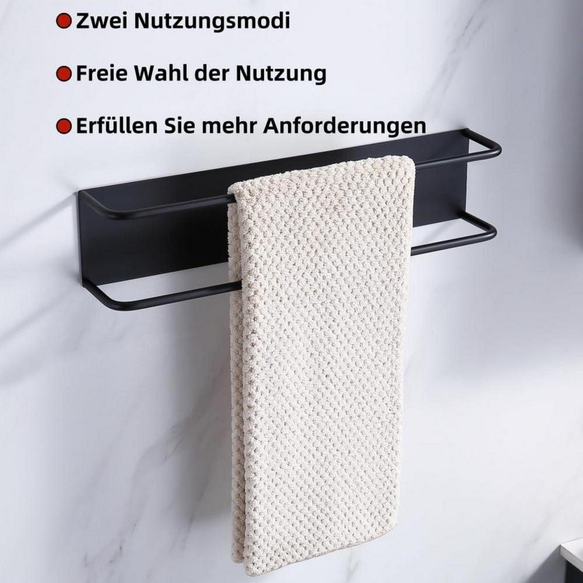 HANDTUCHHALTER Selbstklebend Matt Schwarz 40 cm - Multicolor, Metall (9/7/40cm)