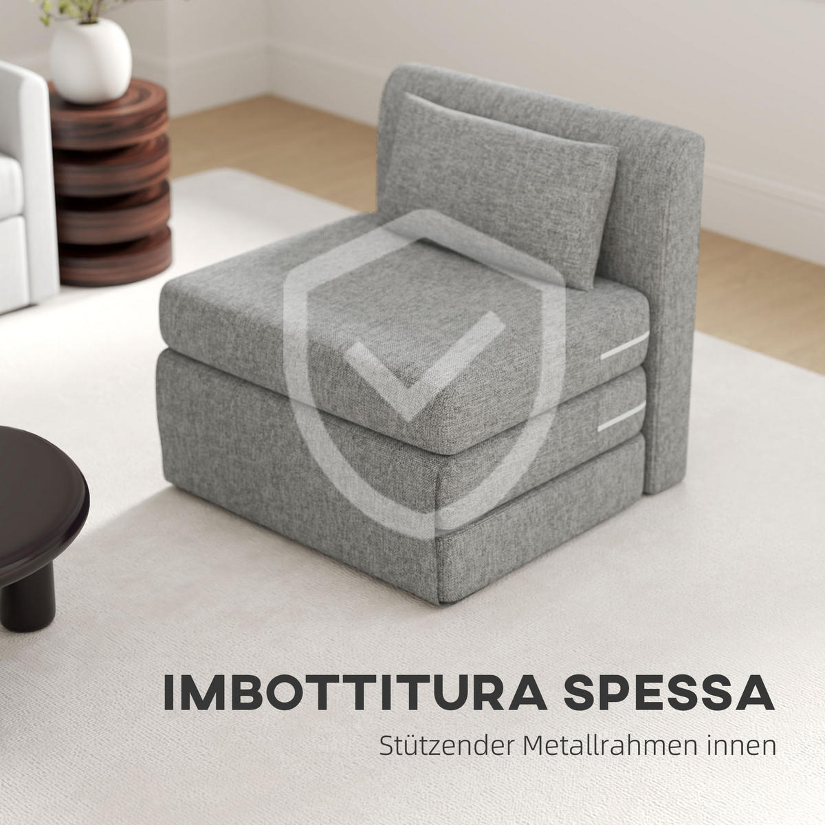 BODENSESSEL 2-in-1 Klappbar Schlafsofa mit Kordoptik für Wohnzimmer, Grau - Grau, Textil/Metall (75/74/80cm) - HOMCOM