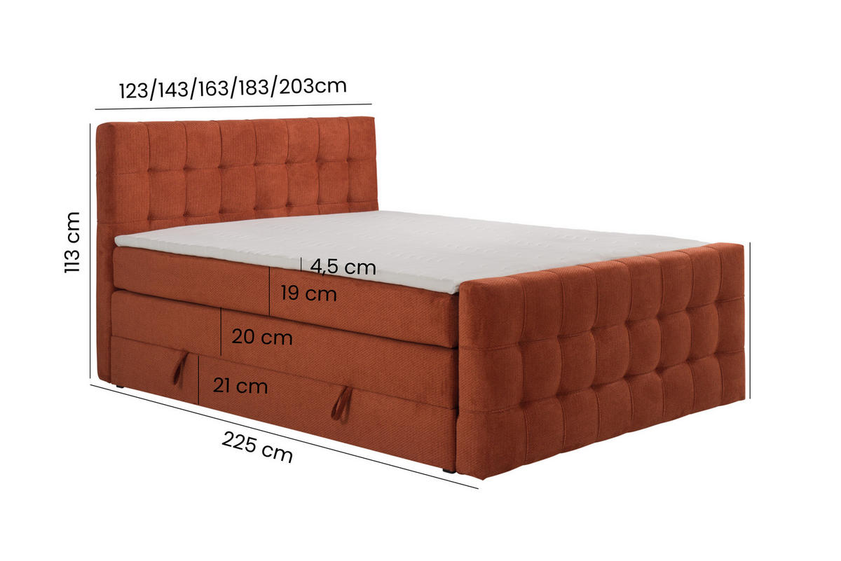 BOXSPRINGBETT IMPERIAL mit Topper und Bettkasten, Terracotta, 160x200 cm - Terracotta, Textil (160/200cm) - KS Home Concept