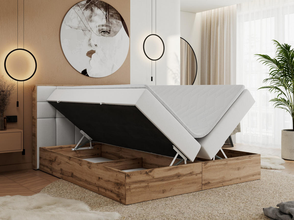 BOXBETT ALBERO 1 - 160/200 Weiß Kunstleder - H3 - Weiß, Holz/Textil (160/200cm) - MKS