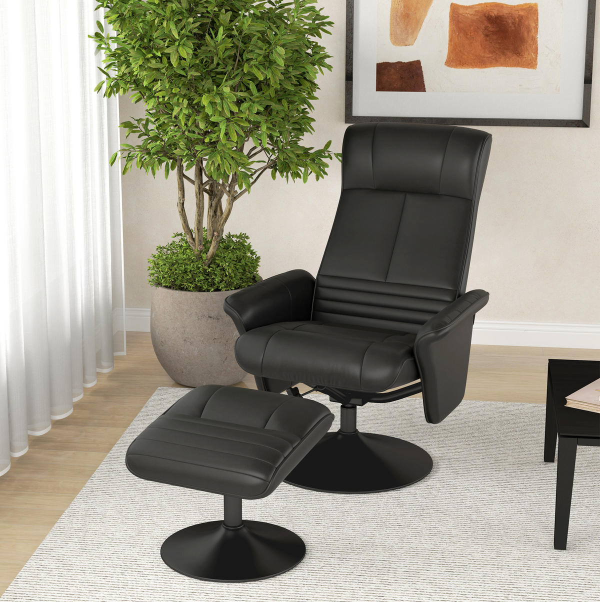 RELAXSESSEL 71/104/69 cm Schwarz aus Polyester mit Hocker - Schwarz, Textil (71/104/69cm) - OKMYHOME