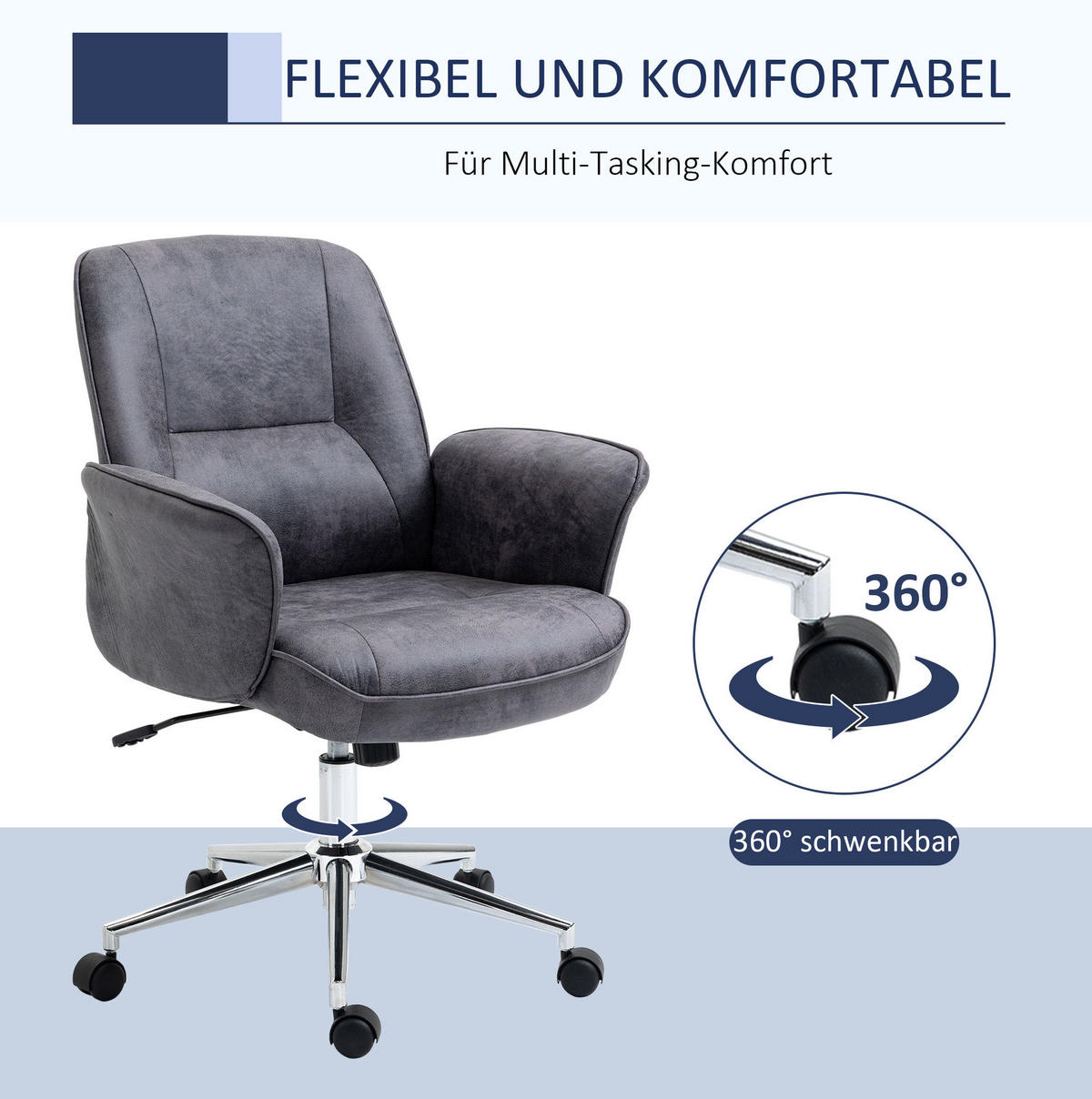 DREHSTUHL 67/69/92-102 cm dunkelgrau aus Stahl höhenverstellbar - Dunkelgrau, Metall (69/102/67cm) - OKWISH