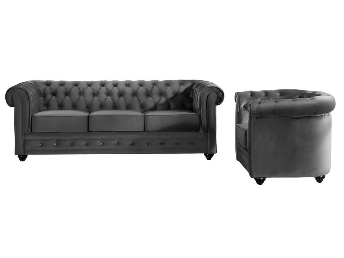 COUCHGARNITUR 3+1 - Samt - Anthrazit - CHESTERFIELD - Anthrazit, Textil (88/72/205cm) - Vente-Unique