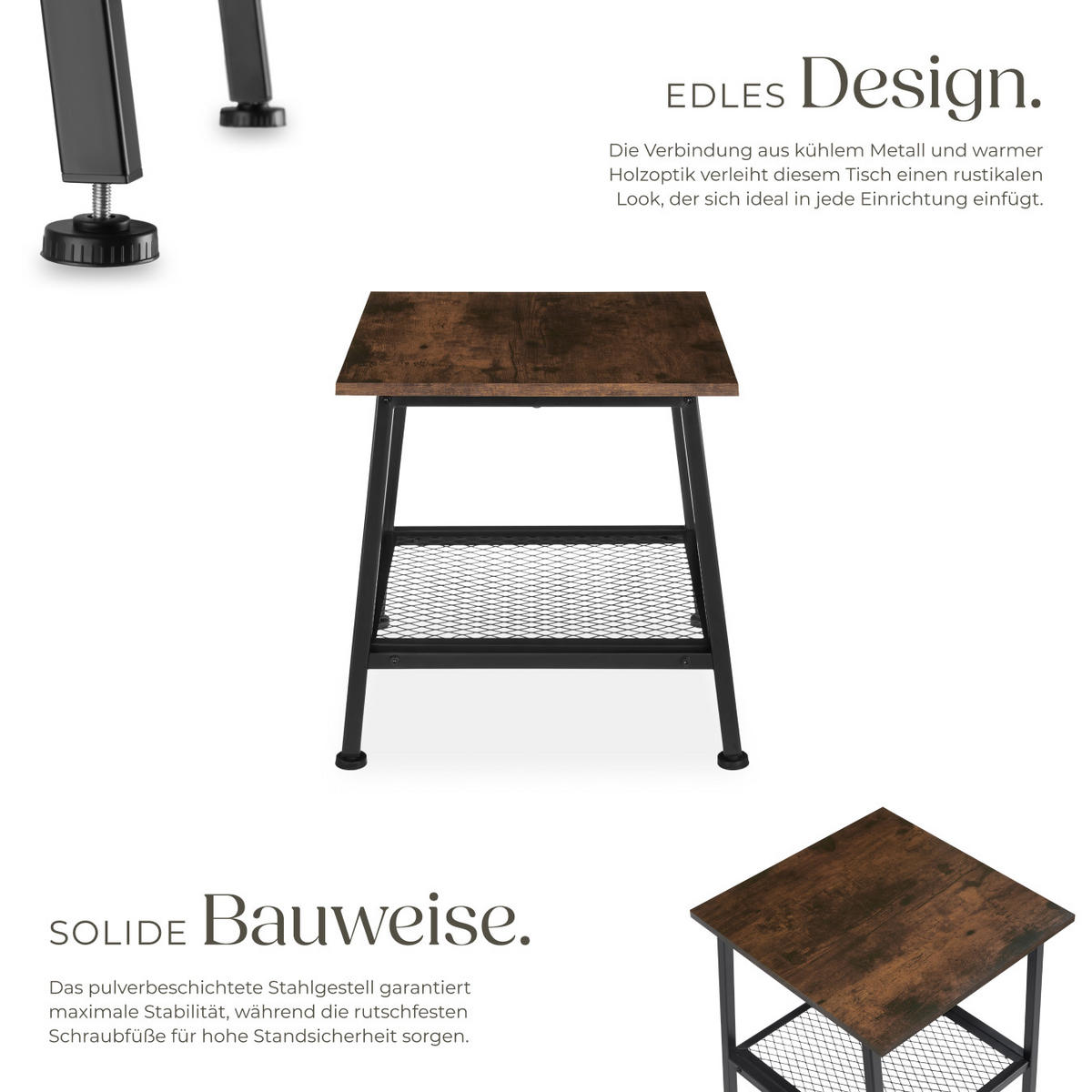 BEISTELLTISCH Bedford,45,5 x 45 x 47 cm,Industrial Holz dunkel, rustikal - Rostfarben, Holz (45.5/45/47cm) - tectake