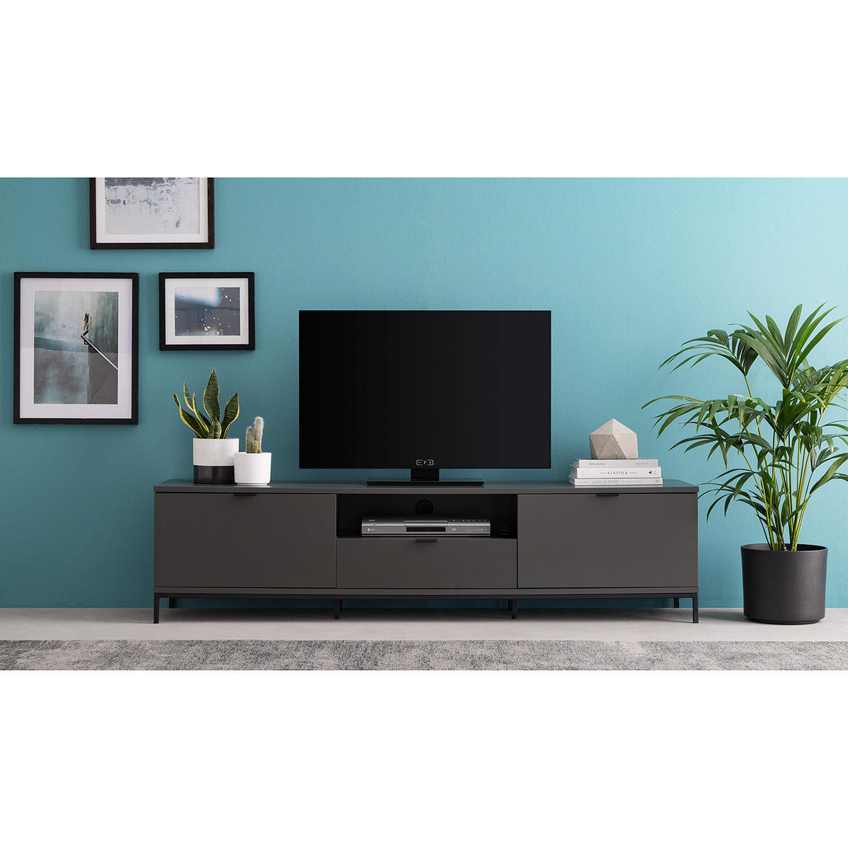 TV-LOWBOARD - Dunkelgrau - Dunkelgrau/Schwarz, Holzwerkstoff (180/45/40cm) - home24