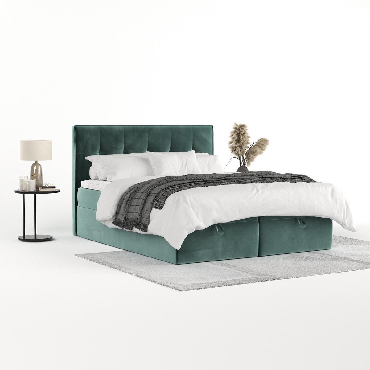 BOXBETT Tivra 180/200 cm Türkis im Kronos Stoff - Türkis/Schwarz, Holz/Holzwerkstoff (180/200cm) - AltaBeds