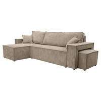ECKSOFA Mit Schlaffunktion Und Pouf, Cordstoff Poso, Dunkelbeige, Links, Best L Mit Pouf - Beige, Holz (244/145cm) - Kaiser Möbel