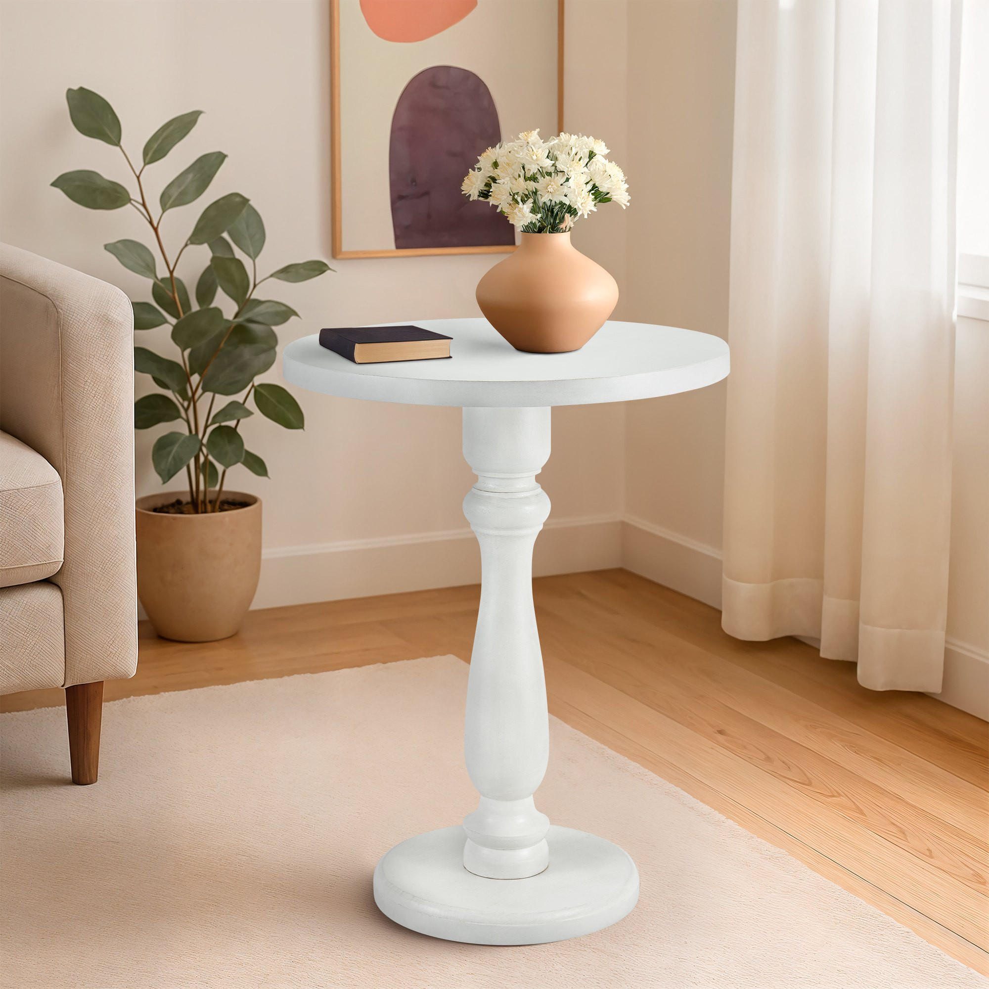 BEISTELLTISCH rund 50 cm Holz Antik Weiß - Weiß, Holz (50/50/60cm) - CLP