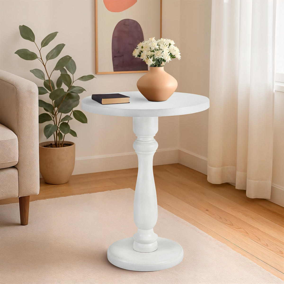 BEISTELLTISCH rund 50 cm Holz Antik Weiß - Weiß, Holz (50/50/60cm) - CLP