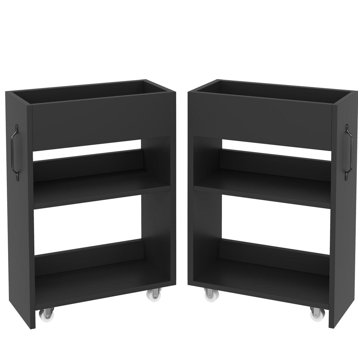 SIDEBOARD 52/50/75 cm in Schwarz mit Rollen und ausziehbaren Modulen - Schwarz, Holzwerkstoff (52/75/50cm) - Flora Grace