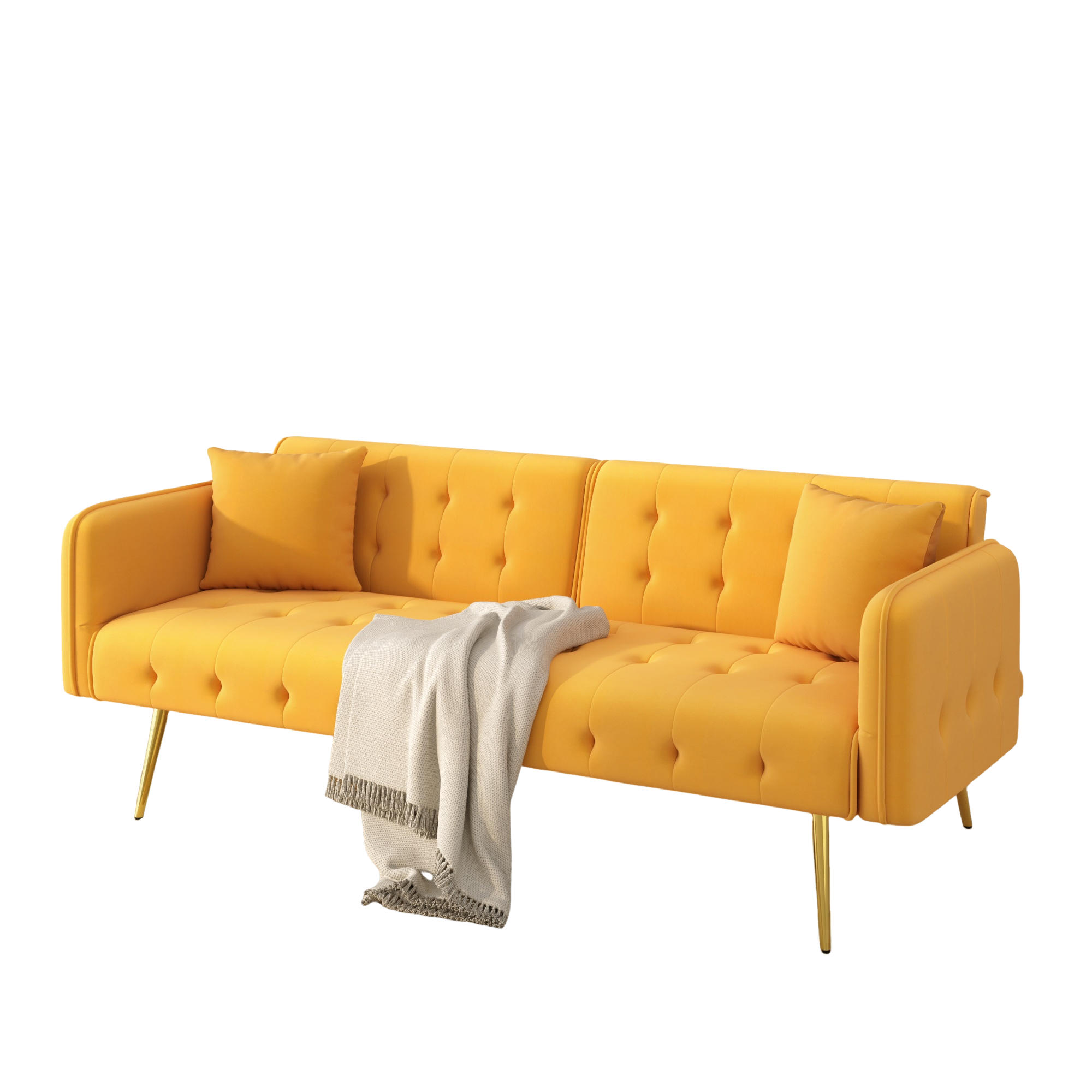 SCHLAFSOFA 178/82/70 cm Gelb Samt mit verstellbarer Rückenlehne und mehrstelligen Armlehnen - Gelb, Textil (82/70/178cm) - Oxeza