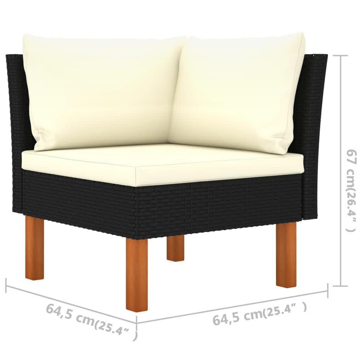GARTEN-LOUNGE-SET 3Er Set Poly Rattan Und Eukalyptus Massivholz - Schwarz, Kunststoff - vidaXL